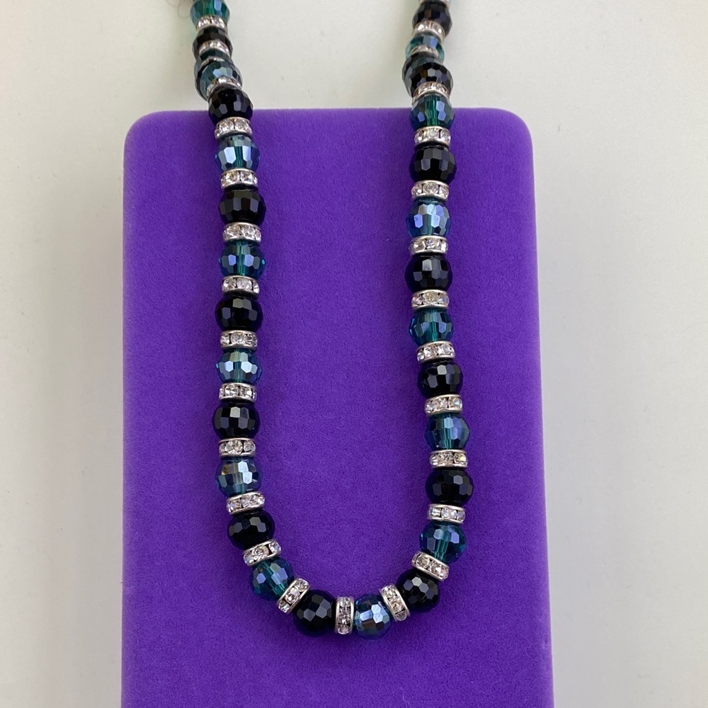 💛 Classic Black & Blue Crystal Beaded Necklace | Statement Layer